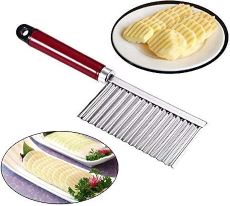 Vegetable Salad Chopping Knife Crinkle Cutters, Crinkle Cutting Tool French Fry Slicer Stainless Steel Blade Potato Cutter Wavy Crinkle French Fry Slicer Fruit Salad Designer Knife
